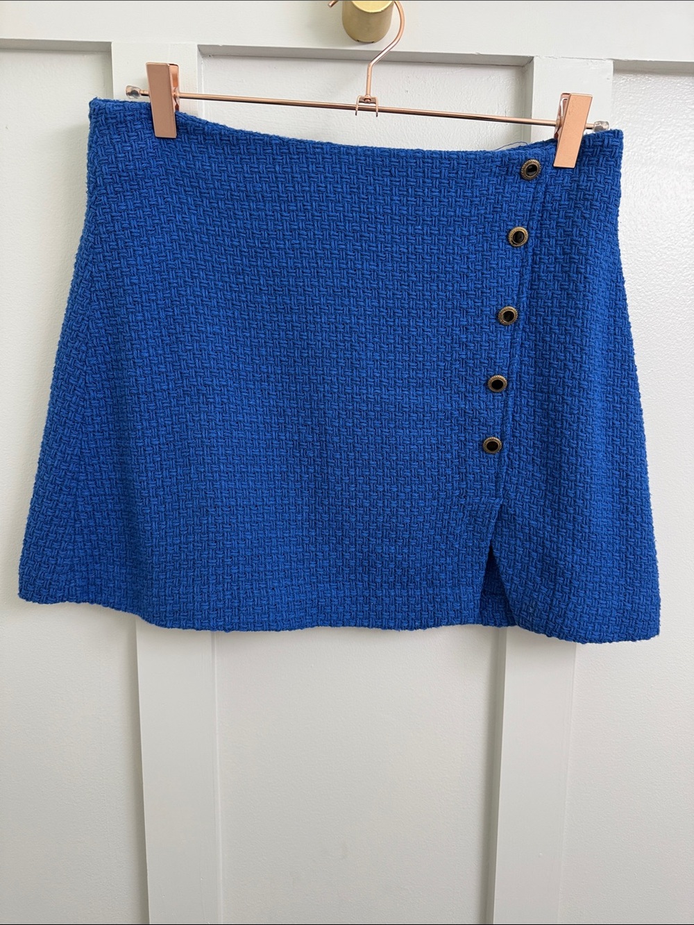 Zara Royal Blue Textured Mini Skirt with Side Buttons
